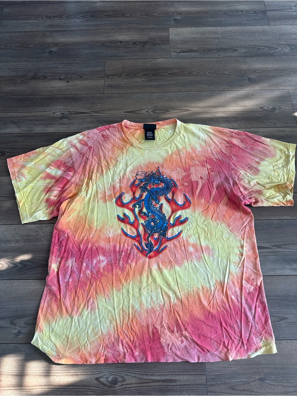 90s VTG No Boundaries Tie-Dye Dragon Flame Tee Mens Size XXL